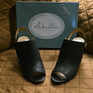 Abella Black Peep-Toe Mules